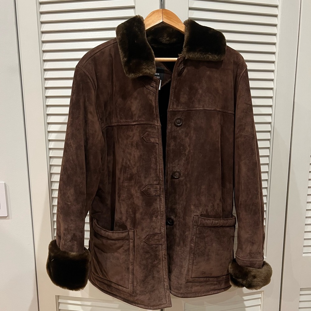 Dennis Basso chocolate brown side coat lined with fleece, size small